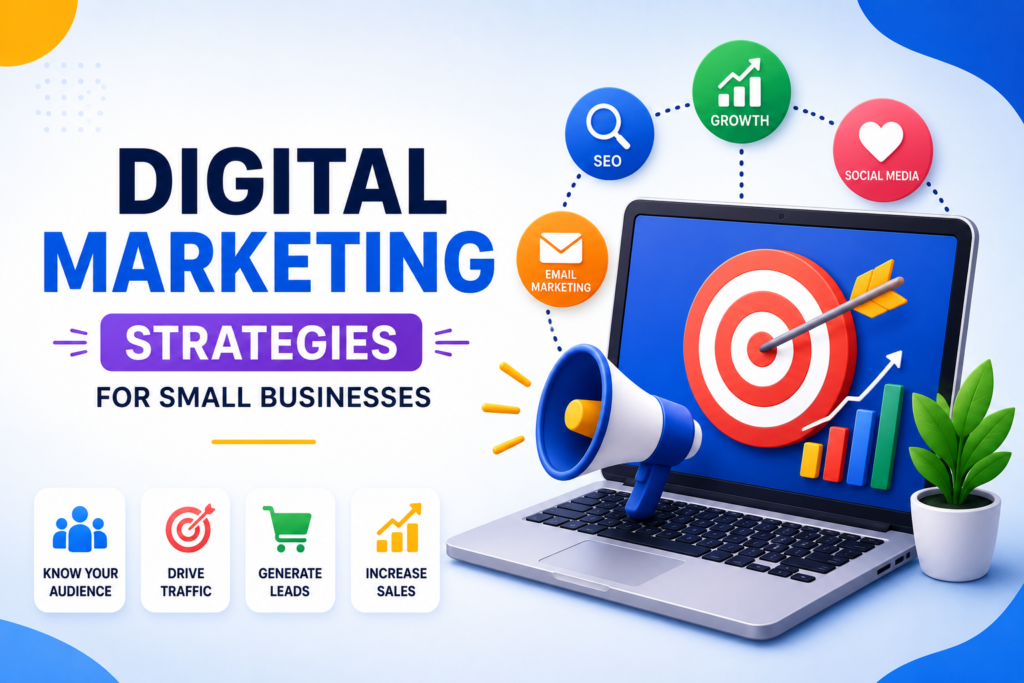 Small business owner reviewing digital marketing strategies on a laptop